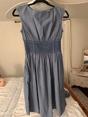 Kate Spade Blue Fit & Flare Dress Size 4 Smocked Waist Sleeveless